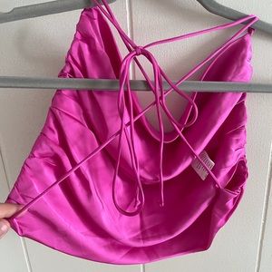 Satin hot pink gathered side crop top